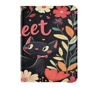 PU Leather Passport Holder Cover Waterproof Vaccine Card Holder Cover Combo for Women and Men Badge ID Vaccine Card Holder Wallet Travel Essentials Valentines Day Florals Black Cats Sweet, Valentines