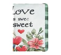 PU Leather Passport Holder Covers Case Lightweight Vaccine Card Holder Cover Combo for Women Girl Badge ID Vaccine Card Holder Wallet Travel Valentines Day Florals Love Heart Gnome Love Is Sweet,