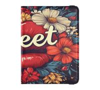 PU Leather Passport Holder Covers Case Lightweight Wallet Combo for Family Vacation Document Organizer Holder Accessories Travel Essentials Valentines Day Flowers Red Lips Sweet, Valentines Day