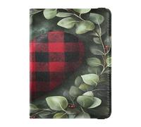 PU Leather Passport Holder Covers Case Ultra Slim Passport Wallet for Family Vacation Cute Passport Book Travel Essentials Eucalyptus Buffalo Plaid Heart Valentine's Day, Eucalyptus Buffalo Plaid