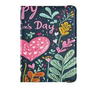 PU Leather Passport Holder Covers Case Ultra Slim Vaccine Card Holder Cover Combo for Women Girl Badge ID Vaccine Card Holder Wallet Travel Floral Leaves Love Heart Happy Valentine's Day, Floral