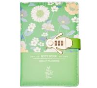 PU Leather Password Notebook, A5 About Flowers Diary with Lock, Journal with Bee-Shaped Combination Lock(Green)