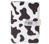 PU Leather Password Notebook, A5 Black and White Lockable Diary, Journal with Combination Lock(Cow Print)