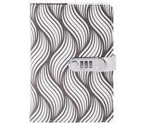 PU Leather Password Notebook, A5 Black and White Lockable Diary, Journal with Combination Lock(Wave Stripe)