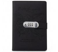 PU Leather Password Notebook, A5 Butterfly Whale Lockable Diary with 300 Pages, Journal with Combination Lock(Black)