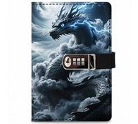 PU Leather Password Notebook, A5 Dragon Journal with Combination Lock, Personal Diary with Lock(F)