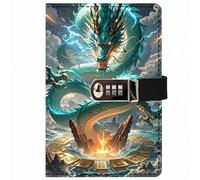 PU Leather Password Notebook, A5 Dragon Journal with Combination Lock, Personal Diary with Lock(H)