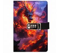 PU Leather Password Notebook, A5 Dragon Journal with Combination Lock, Personal Diary with Lock(J)