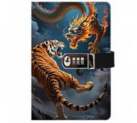 PU Leather Password Notebook, A5 Dragon Journal with Combination Lock, Personal Diary with Lock(L)