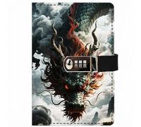 PU Leather Password Notebook, A5 Dragon Journal with Combination Lock, Personal Diary with Lock(M)