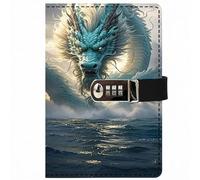 PU Leather Password Notebook, A5 Dragon Journal with Combination Lock, Personal Diary with Lock(P)