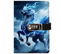 PU Leather Password Notebook, A5 Dragon Journal with Combination Lock, Personal Diary with Lock(R)