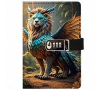 PU Leather Password Notebook, A5 Dragon Journal with Combination Lock, Personal Diary with Lock(T)