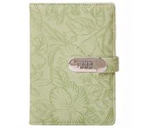 PU Leather Password Notebook, A5 Embossed Flowers Diary with Lock, Journal with Combination Lock(Green)