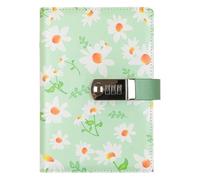 PU Leather Password Notebook, A5 Floral Lockable Diary, Journal with Combination Lock(Green)