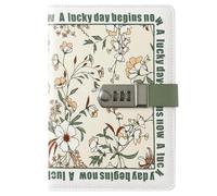 PU Leather Password Notebook, A5 Floral Lockable Diary with 300 Pages, Journal with Combination Lock(Green)