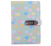 PU Leather Password Notebook, A5 Love Heart Diary with Lock, Journal with Combination Lock(Green)