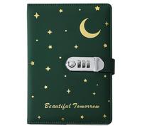 PU Leather Password Notebook, A5 Moon and Stars Diary with Lock, Vintage Journal with Combination Lock(Green)