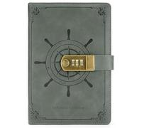 PU Leather Password Notebook, A5 Retro Lockable Diary with 300 Pages, Vintage Nautical Journal with Combination Lock(Green)