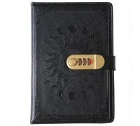 PU Leather Password Notebook, A5 Sun Moon Embossed Lockable Diary, Journal with Combination Lock(Black)