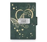 PU Leather Password Notebook, B6 Butterfly Diary with Lock, Cute Journal with Combination Lock(Green)