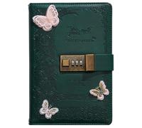 PU Leather Password Notebook, B6 Butterfly Lockable Diary with 320 Pages, Journal with Combination Lock(Green)