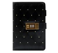 PU Leather Password Notebook, B6 Lockable Diary, Journal with Combination Lock(Black Checkerboard)