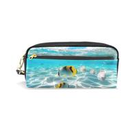 PU Leather Pencil Case Beach Underwater World Pen Pouch Makeup Cosmetic Bag