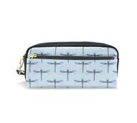 PU Leather Pencil Case Blue Dragonfly Pattern Pen Pouch Makeup Cosmetic Bag