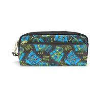 PU Leather Pencil Case Blue Joystick Gamer Pen Pouch Makeup Cosmetic Bag