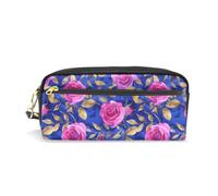 PU Leather Pencil Case Bright Pink Roses Pen Pouch Makeup Cosmetic Bag