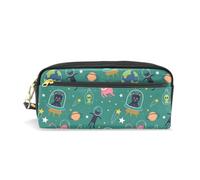 PU Leather Pencil Case Cats Aliens Planets Pen Pouch Makeup Cosmetic Bag