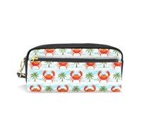 PU Leather Pencil Case Crab Coconut Tree Pen Pouch Makeup Cosmetic Bag