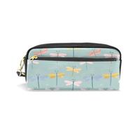 PU Leather Pencil Case Dragonfly Colorful Pen Pouch Makeup Cosmetic Bag