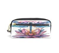 PU Leather Pencil Case Dragonfly Flower Pen Pouch Makeup Cosmetic Bag
