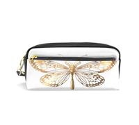 PU Leather Pencil Case Dragonfly Golden Pen Pouch Makeup Cosmetic Bag