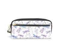 PU Leather Pencil Case Dragonfly Leaf Pattern Pen Pouch Makeup Cosmetic Bag