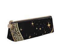 PU Leather Pencil Case for Women Men Pen Bag Zippered Pen Pouch Crescent moon pattern on black background Pencil Bag Portable Makeup Bag Small Coin Pouch Pen Holder for Work & Office Supplies