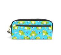 PU Leather Pencil Case Frog Dragonfly Flower Pen Pouch Makeup Cosmetic Bag