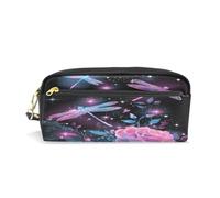 PU Leather Pencil Case Glowing Dragonfly Rose Pen Pouch Makeup Cosmetic Bag