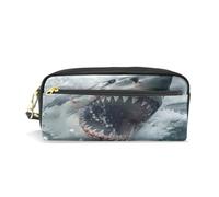 PU Leather Pencil Case Great White Shark Pen Pouch Makeup Cosmetic Bag