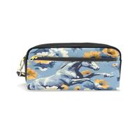 PU Leather Pencil Case Horse Yellow Flower Pen Pouch Makeup Cosmetic Bag