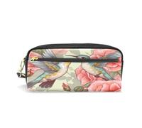 PU Leather Pencil Case Hummingbirds Roses Pen Pouch Makeup Cosmetic Bag