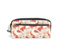 PU Leather Pencil Case Koi White Plum Flower Pen Pouch Makeup Cosmetic Bag