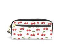 PU Leather Pencil Case Little Red Cherries Pen Pouch Makeup Cosmetic Bag