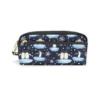 PU Leather Pencil Case Penguin Snowflake Pen Pouch Makeup Cosmetic Bag