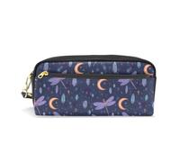 PU Leather Pencil Case Purple Dragonfly Pen Pouch Makeup Cosmetic Bag