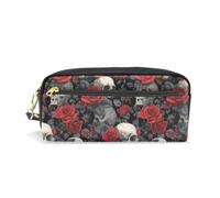 PU Leather Pencil Case Skulls Roses Black Pen Pouch Makeup Cosmetic Bag