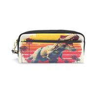 PU Leather Pencil Case T-rex Miami Sunset Pen Pouch Makeup Cosmetic Bag