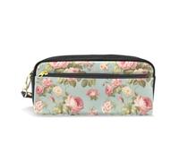 PU Leather Pencil Case Vintage Pink Roses Pen Pouch Makeup Cosmetic Bag